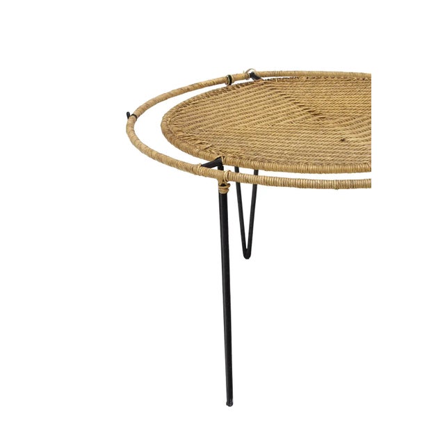 1950s Smaller Scale Iron and Raffia Coffee Table For Sale - Image 5 of 12