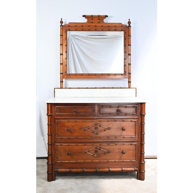 Small pitchpin dressing table opening with two small drawers, with wooden pimples, baguette belts using the knots and the...