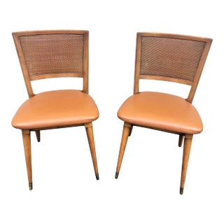 Mid-Century Modern William A. Berkey for John Widdicomb Walnut Side Chairs With Faux Leather Seats - A Pair For Sale