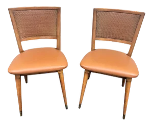 Mid-Century Modern William A. Berkey for John Widdicomb Walnut Side Chairs With Faux Leather Seats - A Pair