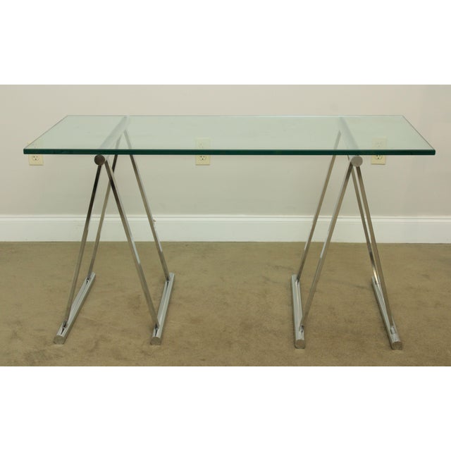 Vintage Glass Top Writing Desk Table Chrome Sawhorse Base Chairish