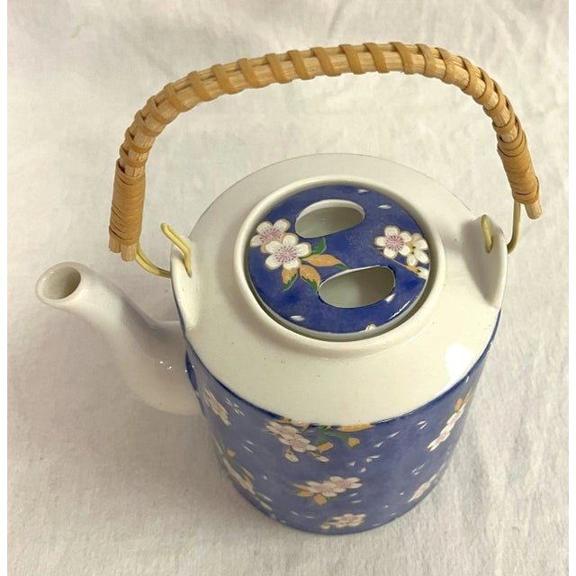 Shabby Chic Vintage Porcelain Traditional Asian Style Teapot With Cherry Blossom Designs For Sale - Image 3 of 11