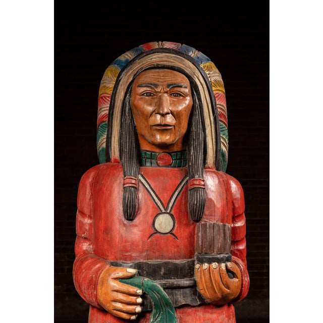 Vintage Hand-Carved Cigar Store Indian Figure For Sale - Image 4 of 16