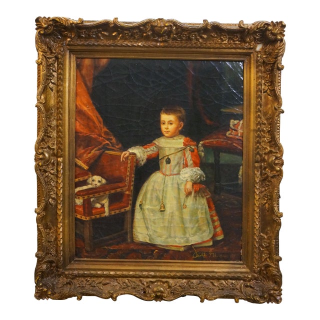 Late 20th Century Prince Philip Prospero Portrait Oil Painting on Linen After Diego Velazquez 32" For Sale
