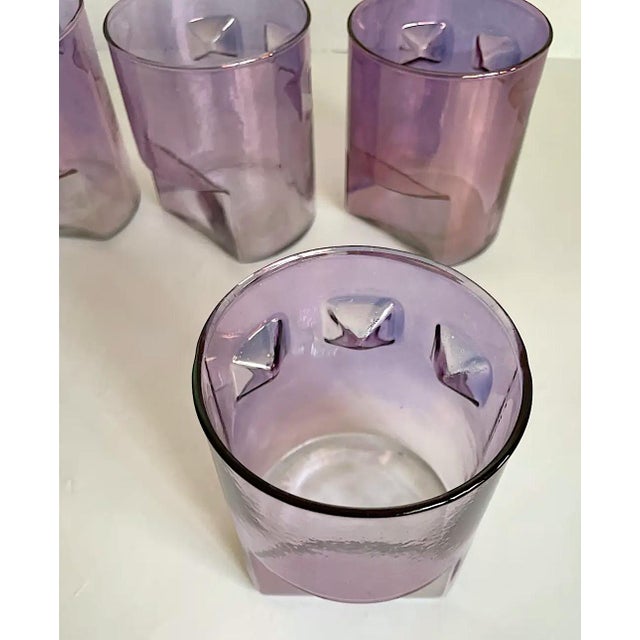Late 20th Century Set of 4 Postmodern Amethyst Glass Tumblers With Stepped Geometric Profile For Sale - Image 5 of 8