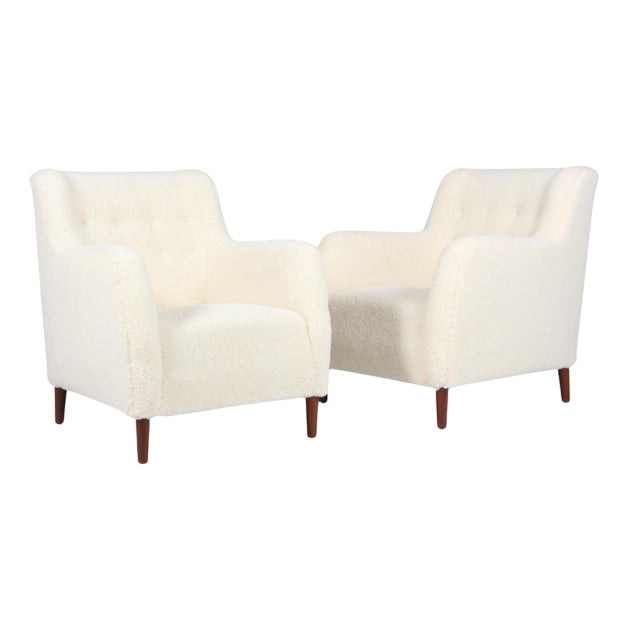 Set of Danish Lounge Chairs in Lambswool, 1940s For Sale