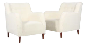 Set of Danish Lounge Chairs in Lambswool, 1940s