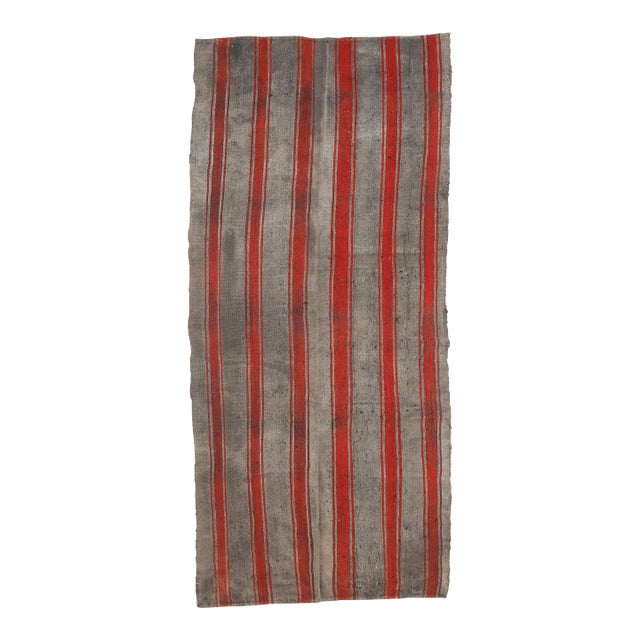 Mid 20th Century Gray & Red Striped Vintage Kilim Rug For Sale