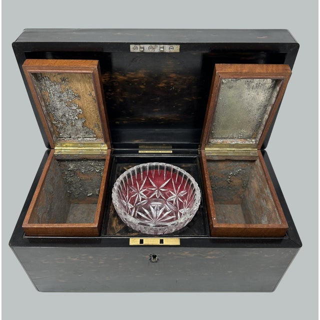 English Antique English Coromandel Wooden Double Tea Caddy by Thomas Lund 19th Century For Sale - Image 3 of 9