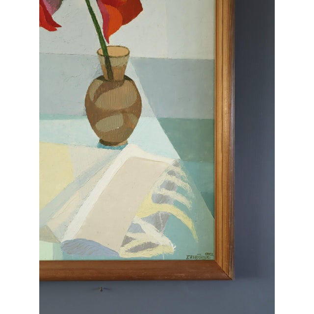 1953 Mid-Century Modern 'Figure and Flowers' Vintage Swedish Interior Figurative Oil Painting, Framed For Sale - Image 6 of 10