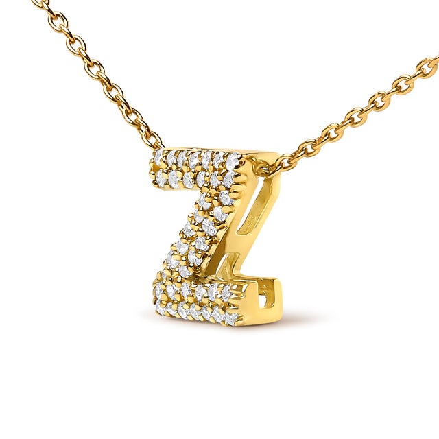 Contemporary 10K Yellow Gold Diamond Accent "Z" Initial Bubble Pendant Necklace For Sale - Image 3 of 5