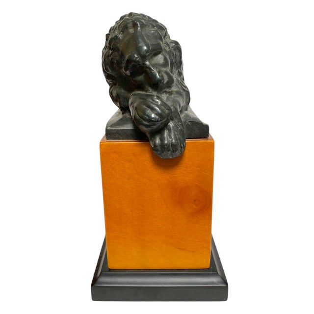Bronze Lion Bookends Antonio Canova Style Cherry Wood Neoclassical Decor Vintage For Sale - Image 4 of 9