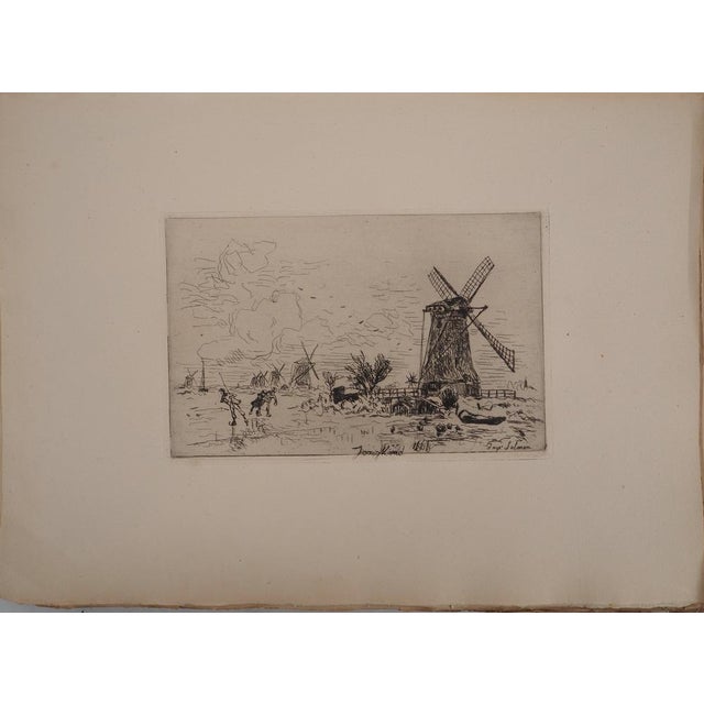 Johan-Barthold Jongkind, Batavia, Mills in Holland, Original Signed Engraving For Sale - Image 4 of 6