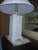 White Vintage Boho Woven Wicker Rattan Table Lamp With Large Wicker Shade For Sale - Image 8 of 10