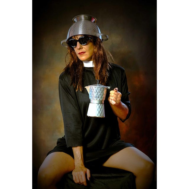 Gaudi .c the pastafarian takes her cafe 2 (2021) photography on art paper sign on the back listing certificate dimension...