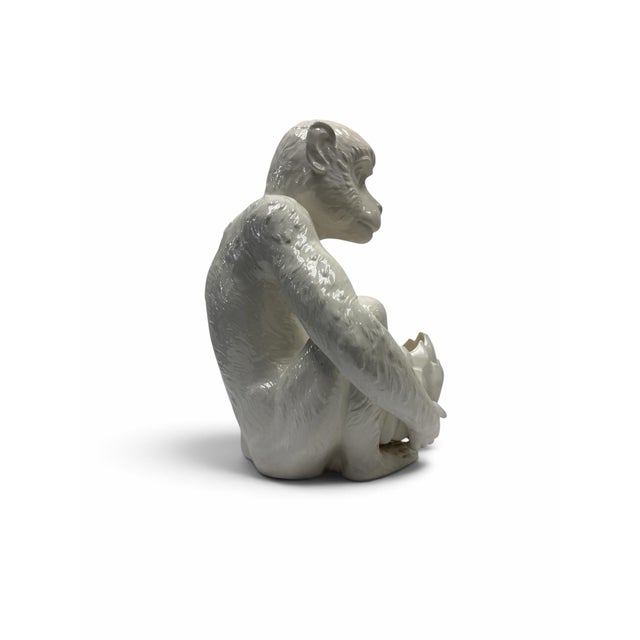 Vintage Hollywood Regency White Glazed Ceramic Monkey and Banana Cachepot Planter For Sale - Image 4 of 7
