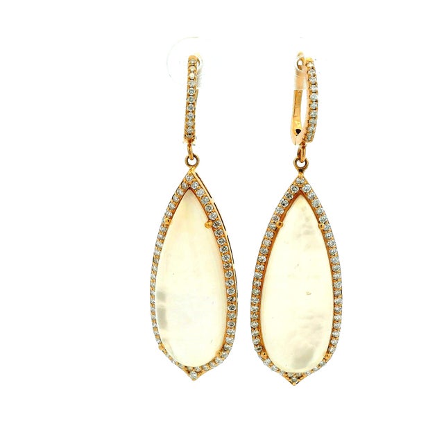 Italian 14k Rose Gold Mother-of-Pearl Diamond Drop Earrings, Pair For Sale - Image 9 of 10