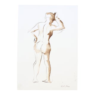Original Female Nude Figurative Ink Drawing For Sale