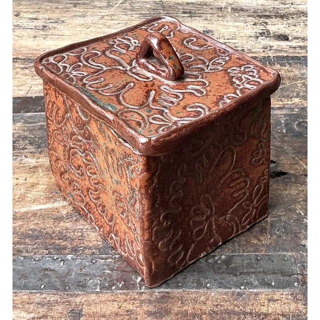 Contemporary Vintage Aboriginal Studio Pottery Lidded Floral Box For Sale - Image 3 of 12