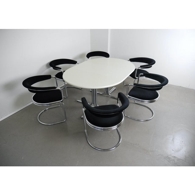 Round Extendable Table and Cantilever Chairs from Läsko, Germany, 1970s, Set of 7 For Sale - Image 3 of 18