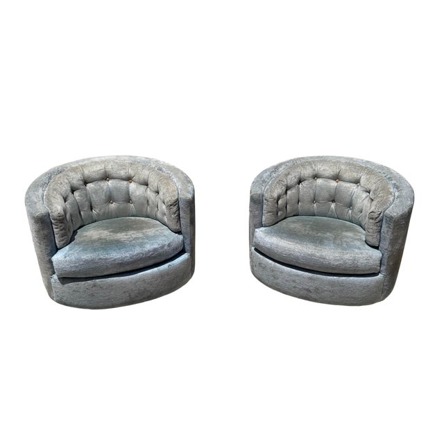 Mid-Century Modern Mid Century Modern Milo Baughman Style Swivel Barrel Tub Chairs - A Pair For Sale - Image 3 of 11