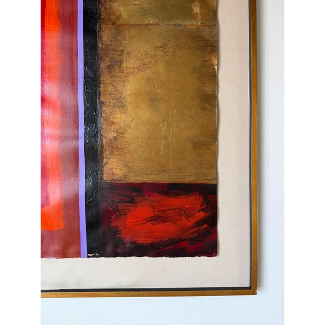 1980s Vintage Expressionist Geometric Abstract Acrylic on Paper Painting, Signed & Framed For Sale In Miami - Image 6 of 12