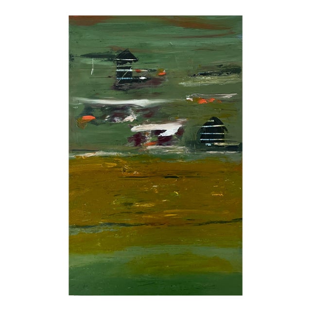 Two Houses, Oil on Wood For Sale