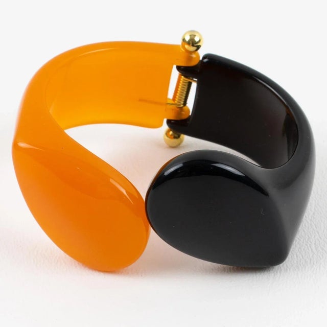 Angela Caputi Angela Caputi Black and Orange Resin Clamper Bracelet For Sale - Image 4 of 10