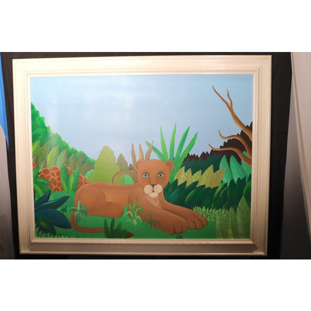 Post Impressionist Early 20th Century Paul Boureau Lion Cub Painting on Canvas Signed by the Artist For Sale - Image 3 of 8