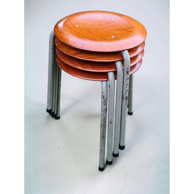 Vintage Stools Bent Plywood and Metal, 1960s, Set of 4 For Sale - Image 12 of 13