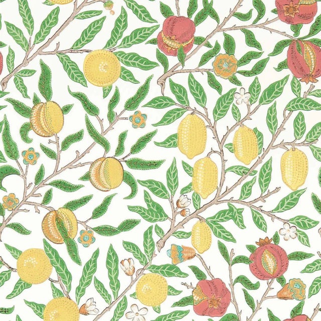 Morris & Co Fruit Wallpaper in Leaf Green/Madder - a Sample For Sale
