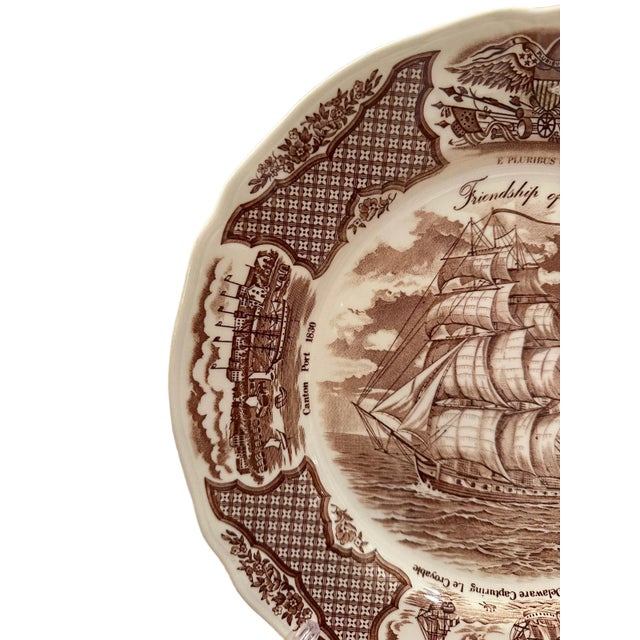 Vintage Alfred Meakin Staffordshire Fair Winds The Friendship of Salem Brown Dinner Plates - Set of 10 For Sale - Image 9 of 11