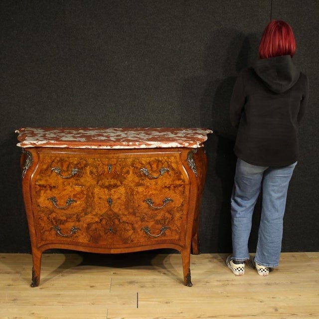 Wood Lombard Inlaid Dresser in Louis Xv Style with Marble Top, 1950 For Sale - Image 7 of 14