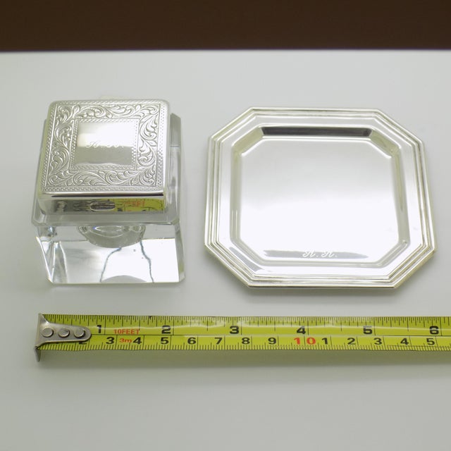 Vintage Italian Handmade Genuine Silver Inkwell in Glass and Silver with Tray from Prato Tuscany, 1970s For Sale - Image 17 of 18