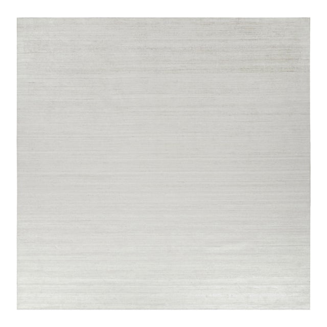 Rug & Kilim’s Oversized Textural Square Rug in Solid White and Gray Striae For Sale