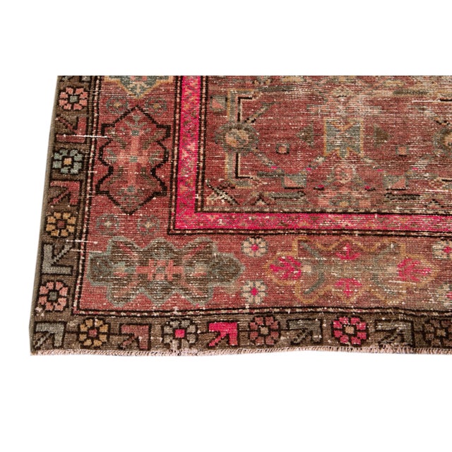 Rose Shabby Chic Vintage Handmade Scatter Wool Rug For Sale - Image 8 of 13