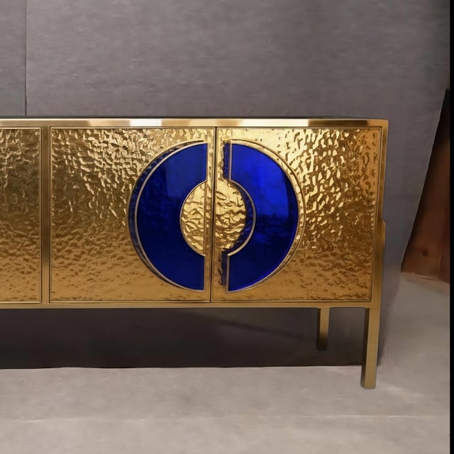 Contemporary Handcrafted Brass Sideboard with Sapphire Blue Enamel from Justfurnituress SRL For Sale - Image 3 of 13