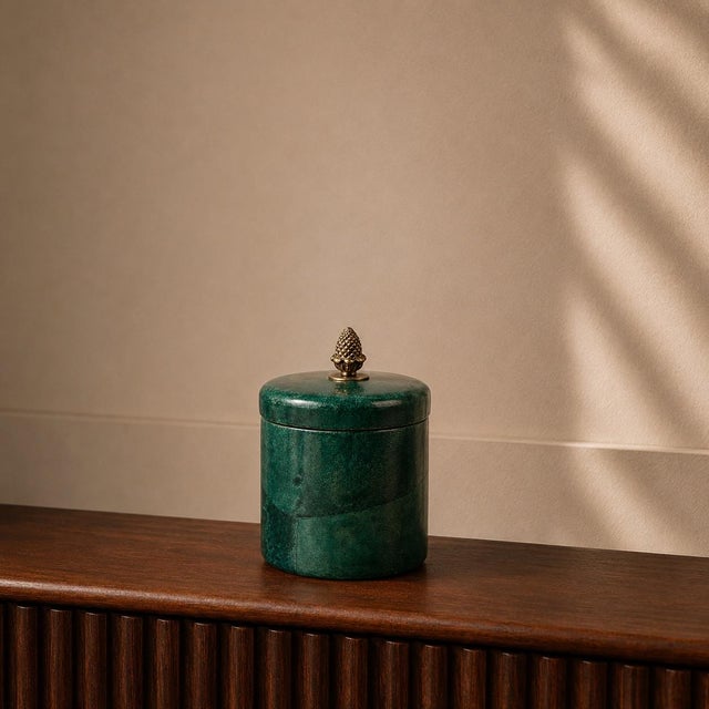 Teal Rare Vintage Lacquered Goatskin Cylinder Box in the Style of Aldo Tura With Brass Pinecone Finial For Sale - Image 8 of 8