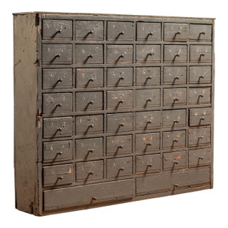 Early 20th Century Handmade Parts Cabinet in Gray For Sale