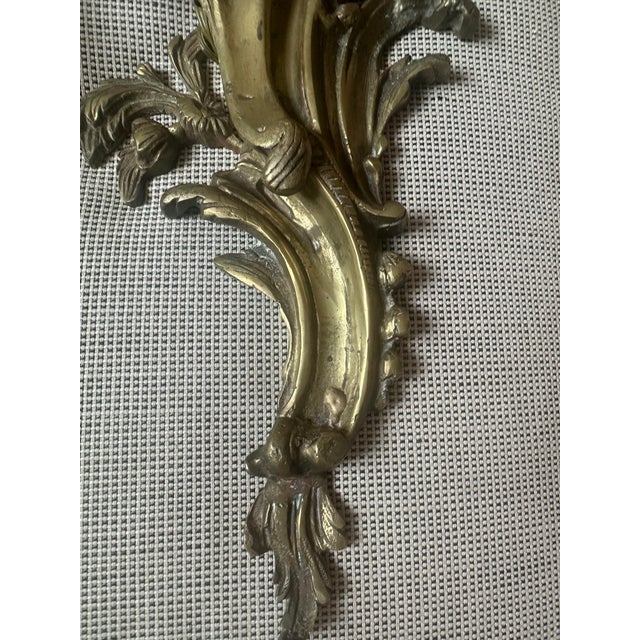 Vintage French Rococo Revival Brass Candle, Opera Wall Sconces – Pair For Sale - Image 6 of 9