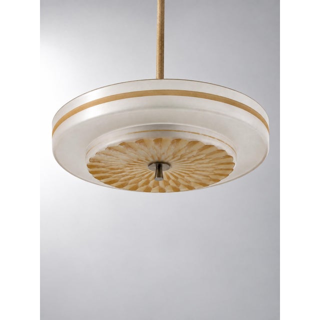 Swedish Modern Pendant Light with Hand-Painted Glass, 1940s, in Good conditions. Designed 1920 to 1949 Up to 250V...
