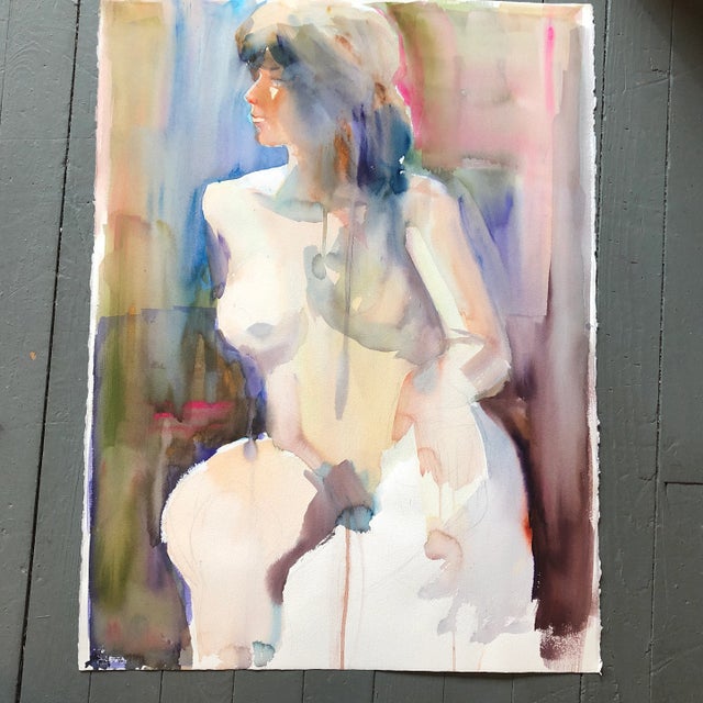 1970s Original Vintage Female Nude Study Watercolor Lg For Sale - Image 5 of 5