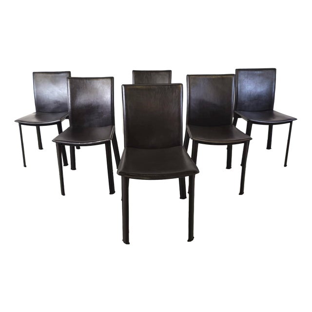 Italian Leather Dining Chairs, 1980s, Set of 6 For Sale