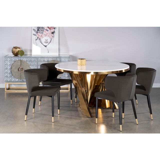 Metal Waterfall Dining Set With Marble Top & Black & Gold Chairs - Set of 7 For Sale - Image 7 of 8