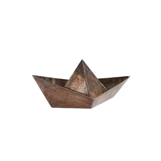 Modern silver-plated paper boat sculpture designed by Aldo Cibic for Paola C. Italy 1980s Silverplated brass, hand-crafted...