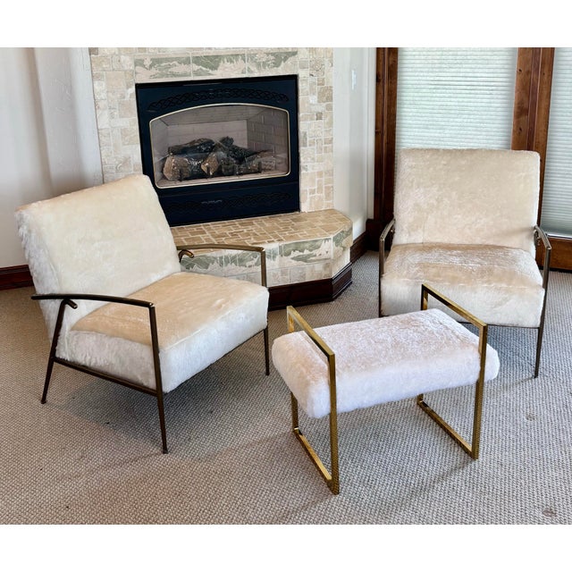 Metal Jonathan Adler Modern Goldfinger Brass & Faux Fur Ottoman / Stool For Sale - Image 7 of 7