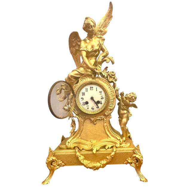 Neoclassical Antique Neoclassical Style Figural Mantel Clock For Sale - Image 3 of 6