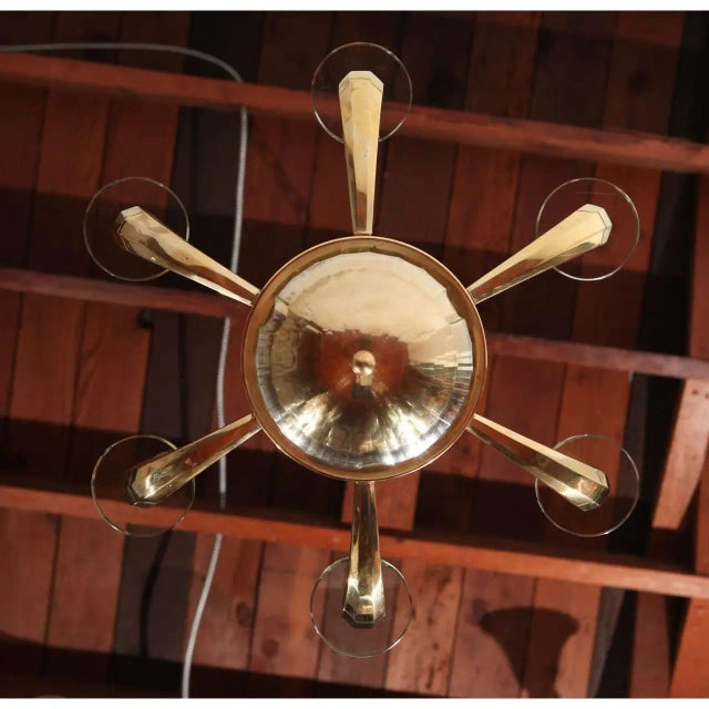 Brass Mid-Century Modern Brass & Glass Chandelier For Sale - Image 8 of 10