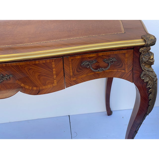 Wood 1920s Gorgeous French Louis XVI Style Marquetary Desk With Ormolu For Sale - Image 7 of 10