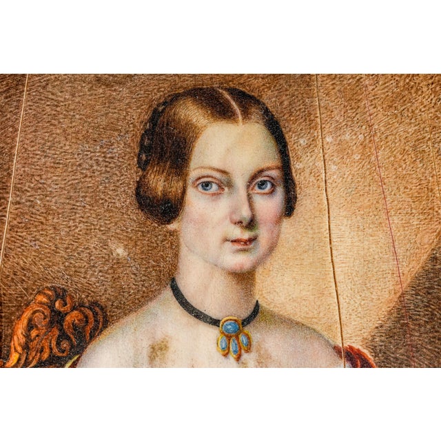 Refined Antique 19th Century Metal Framed Portrait Miniature Painting Woman For Sale - Image 4 of 16